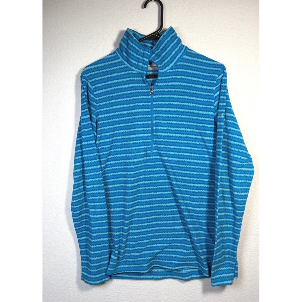 Columbia Fleece Pullover Womens Medium Blue Excellent Striped Quarter Zip Top